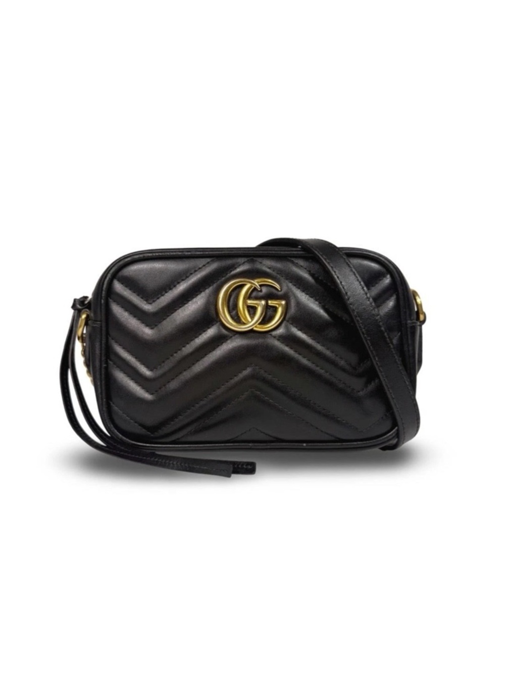 Gucci Black Leather Chevron Matelassé Crossbody with Gold GG